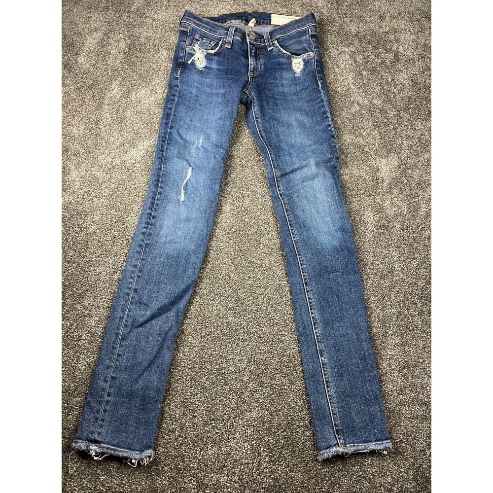 Rag &amp; Bone Ankle Skinny Jeans Womens 24x27 Distressed Blue Denim Low Rise Pa